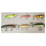 6 vintage Heddon lures incl side hook-