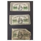 3 pcs Dominion of Canada fractional currency