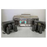 2 pr binoculars & Sony boom box radio