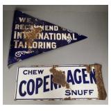 2 antique enameled double sided signs: