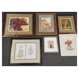 6 floral artworks incl. 3 signed watercolors,