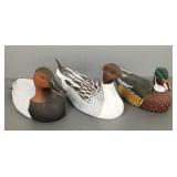 3 carved wooden hand painted decoys- 18' larger,
