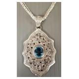 Sterling silver pendant necklace s/w blue topaz-