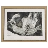 Pencil signed & #'d 3/5 etching- man/woman/dove
