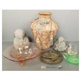 Gp incl cement elephant figures, large vase,