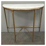 Giacometti style brass & marble top demi-lune