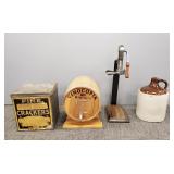 Gp incl bottle opener, advertising barrel, crock