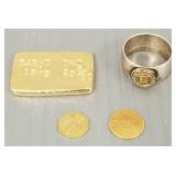 Sterling U of M ring w/ replica gold coins, etc.