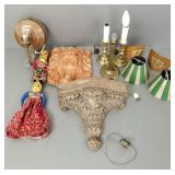 Group incl wall bracket, brass candlestick lamps,