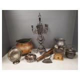 Group metalware incl copper pot, ornate