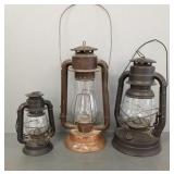3 antique Dietz, etc lanterns- 15' tallest