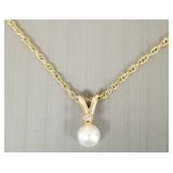 14K gold pearl & diamond pendant necklace-