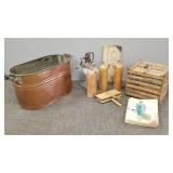 Copper boiler w/ butter churn, Ward's catalog, etc