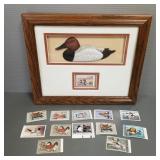 Group US migratory bird stamps w/ framed plaque-