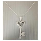 10K gold & diamond key pendant necklace- 3.3g