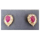 Pr 14K gold ruby & diamond earrings