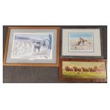 3 framed prints incl Budweiser advertising,