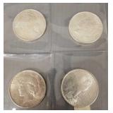 4 US Peace silver dollars: three- 1922 & one 1924