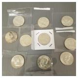 10 US Franklin silver 1/2 dollars: nine 1962