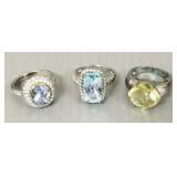 3 sterling silver rings s/w colored stones- size 6