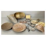 Group antique scale pans, etc