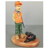 2 hand painted composition hunter & dog figures-