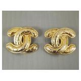 Pr designer style clip gold tone earrings