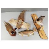 4 mounted pheasants, etc. (fish as seen- fin