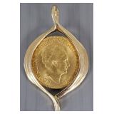 1933 Dutch gold coin in 14k gold pin/ pendant
