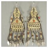 Vintage Turkman dangle earrings set with carnelian