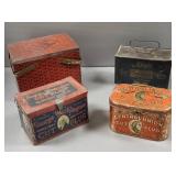 5 antique tobacco tins incl Tiger, G. Washington,