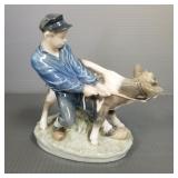 Royal Copenhagen boy w/ cow figure: 6 1/2'x 7'