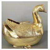 Large figural duck brass covered box-