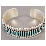 Signed vintage Southwest silver & needlepoint