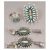 3 pcs vintage Southwest silver & needlepoint