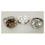 3 sterling silver rings s/w stones- size 6