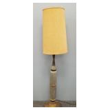 Tall mid-century modern pottery & wood table lamp: