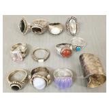 12 sterling silver rings some s/w stones