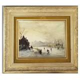 Ornately framed signed K Delong Dutch scene