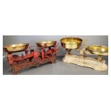 2 antique iron scales with brass pans-