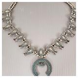 Signed Zuni silver & needlepoint turquoise squash