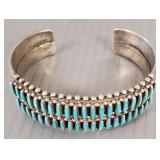 Vintage Southwest silver & needlepoint turquoise