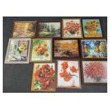 11 paint by number style paintings: framed