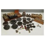 Group antique scale weights, etc