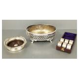 3 pcs silverplate incl set of napkin rings in