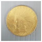 1908 US gold Indian 10 dollar coin