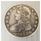 1833 US Liberty capped bust 50 cent coin