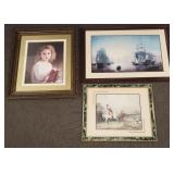 3 large ornately framed decorative prints-