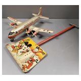 Marx battery-op airliner & Disney snow shovel-