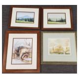 4 signed watercolor paintings incl landscapes, etc
